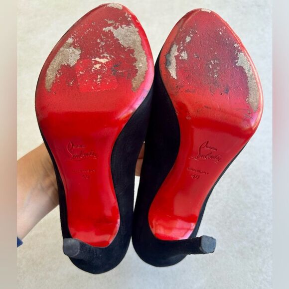 Christian Louboutin Black Suede Peep Toe Flo 120 Veau Velours EU 40 US10 - Picture 9 of 12